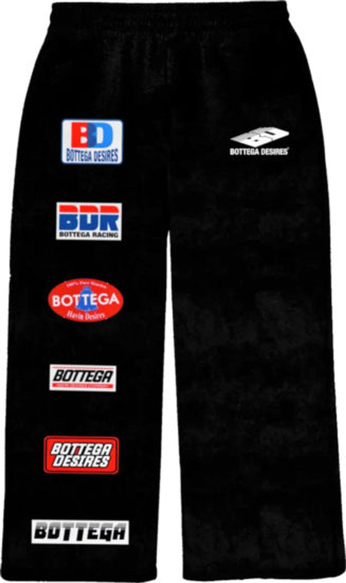 Bottega Desires Black Racing Logo Patches Sweatpants