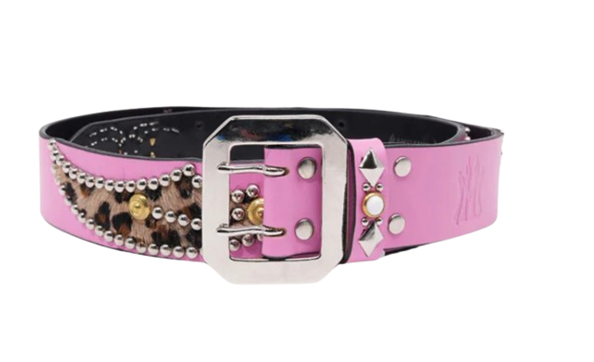 Mannahatta NYC Studded Leather Leopard Hair Inlay Belt
