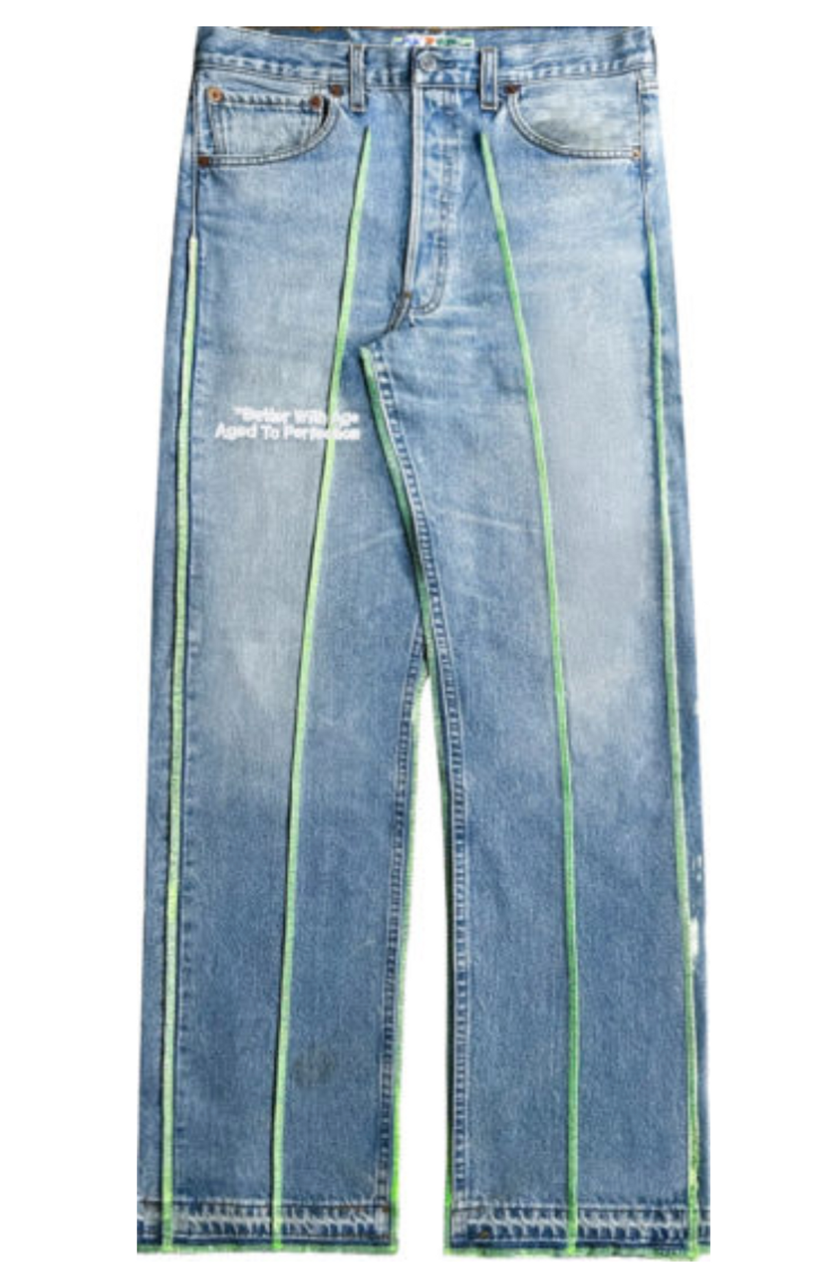 Better With Age Washed Blue & Neon Green-Stitch Derby Jeans