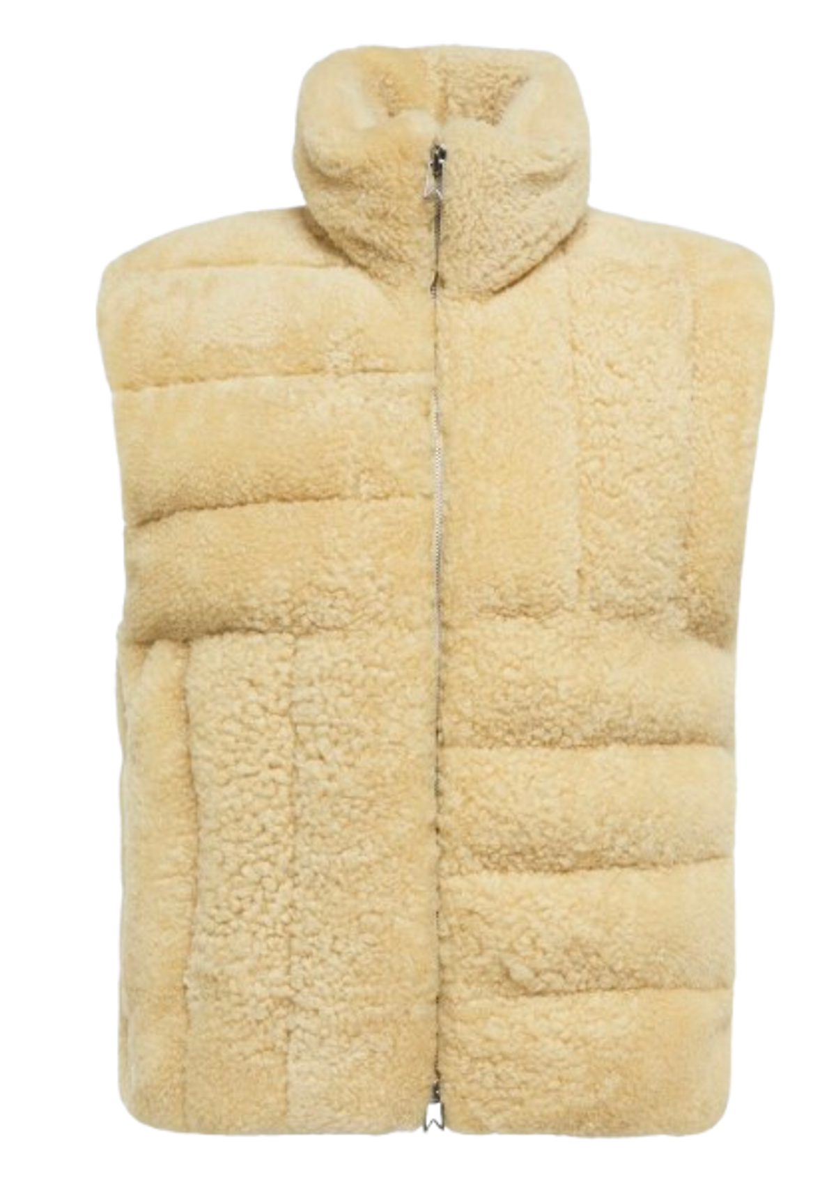 Bottega Veneta Intreccio Shearling Sleeveless Jacket in Beige