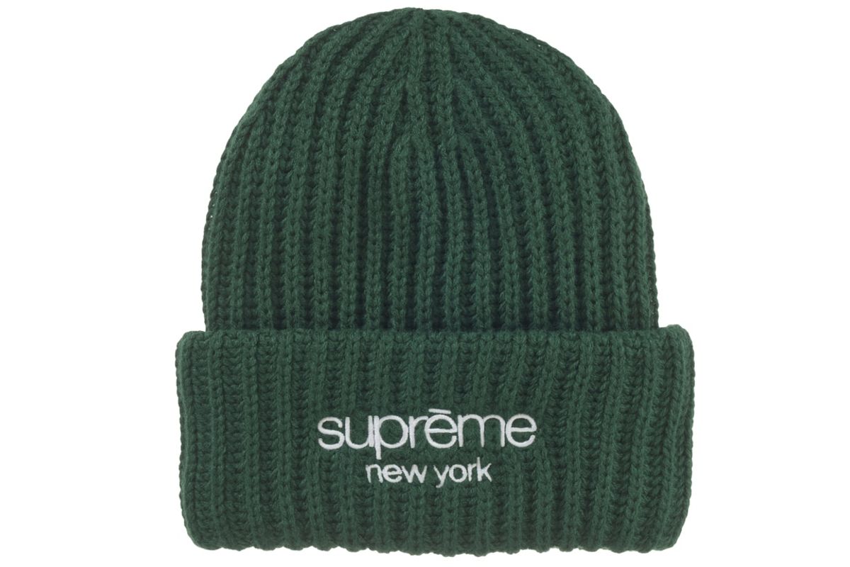 Supreme Classic Logo Chunky Ribbed Beanie Dark Green
