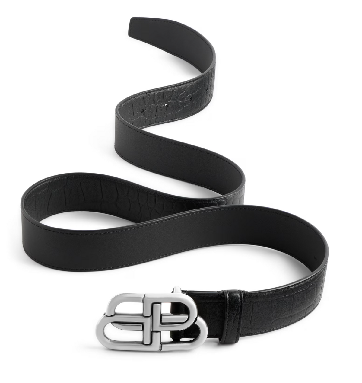 Balenciaga BB Belt in black embossed crocodile leather and palladium buckle