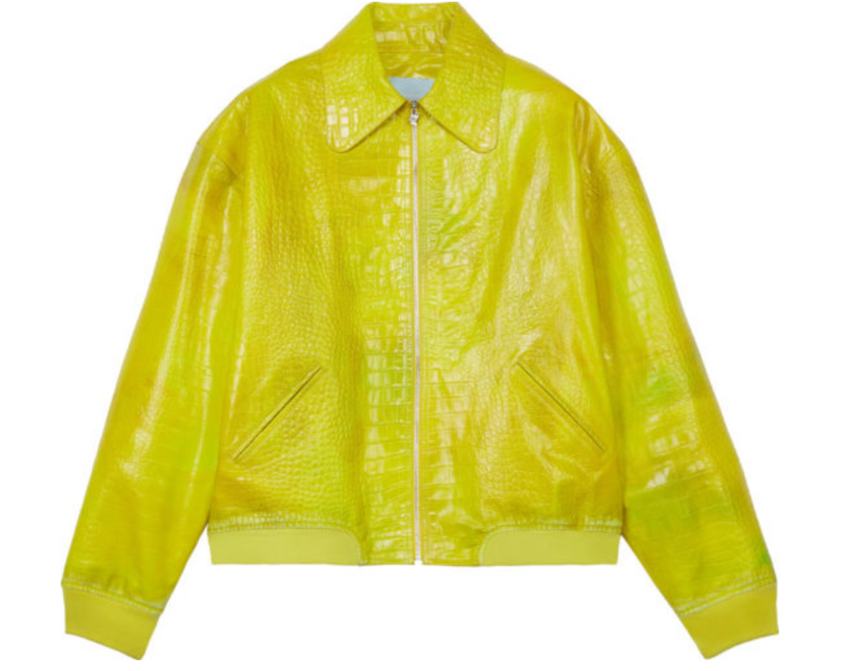 3.Paradis Lime Yellow Croc Leather Jacket