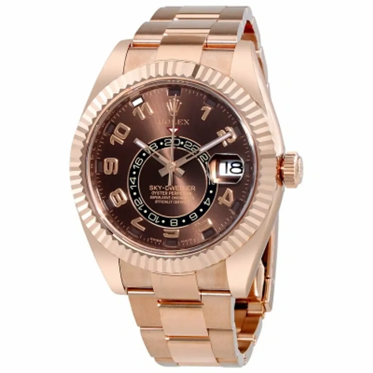 Rolex Sky Dweller Chocolate Dial 18k Everose Gold Oyster Bracelet Automatic Watch