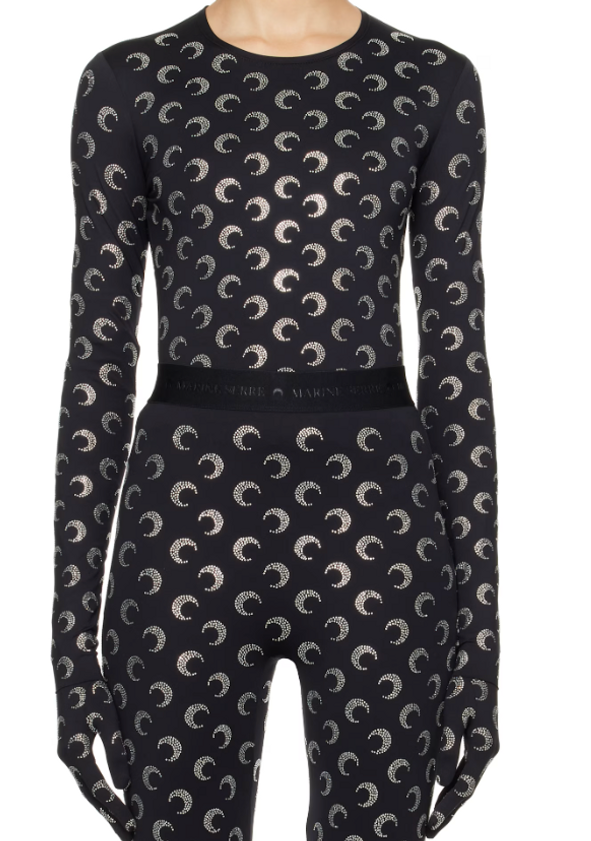 Marine Serre Black Recycled Moon Strass Jersey Ss Crewneck Top In Bk95 Black Strass