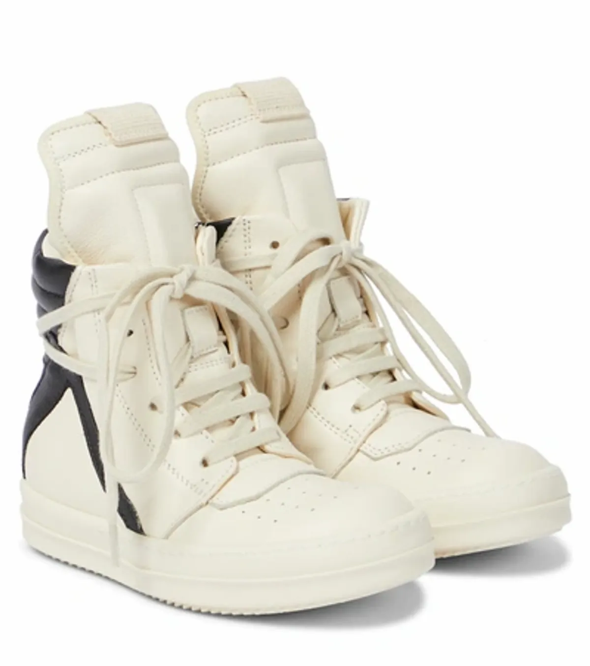 Rick Owens Geobasket Leather High-top Sneakers In Milk White