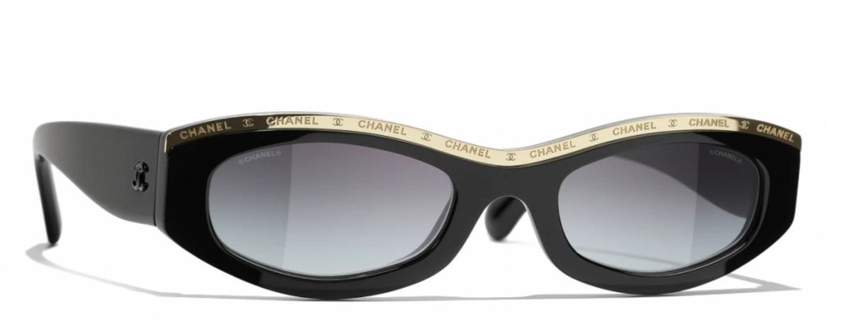 Chanel Oval Sunglasses - Black Gold Gray - Chanel Eyewear