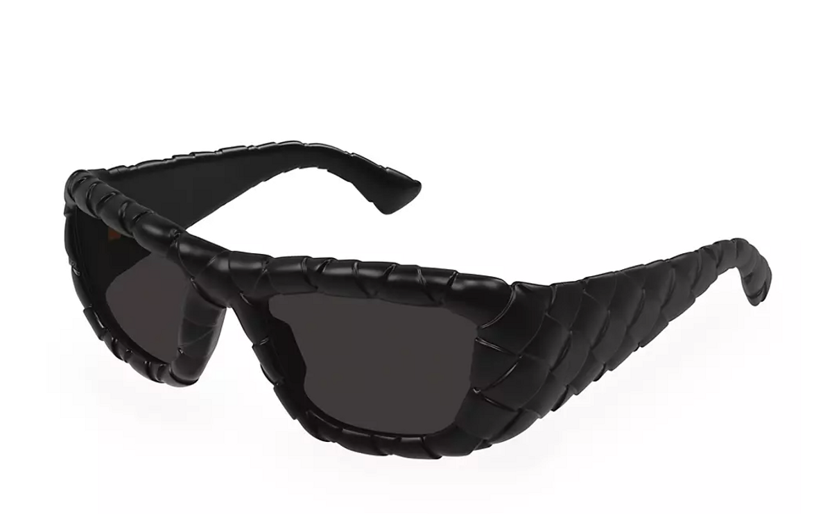 Bottega Veneta Intrecciato Rectangular Sunglasses In Black