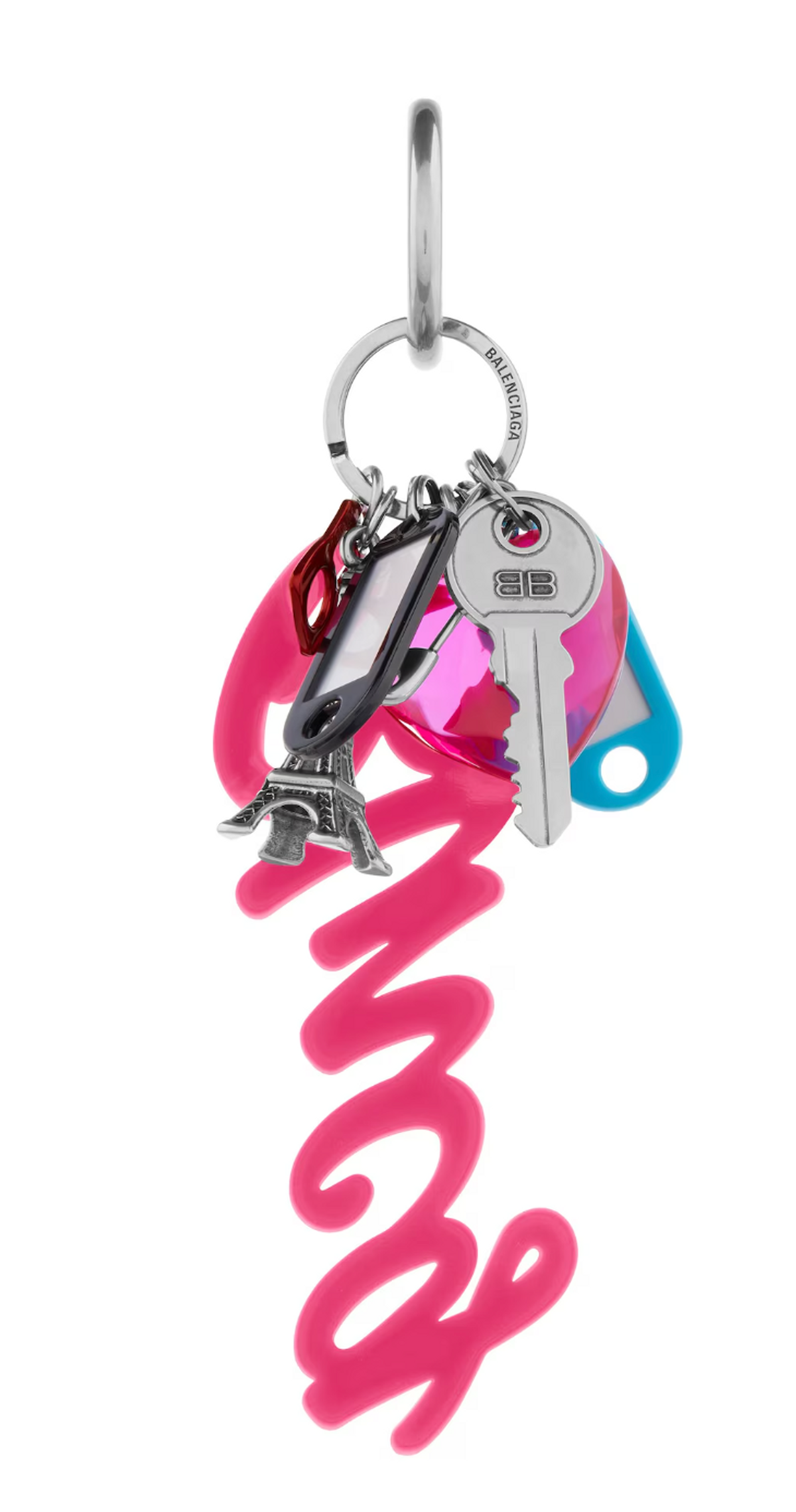 Balenciaga Keychain Hourglass Soft Big Souvenirs in multicolor and pink brass and plastic