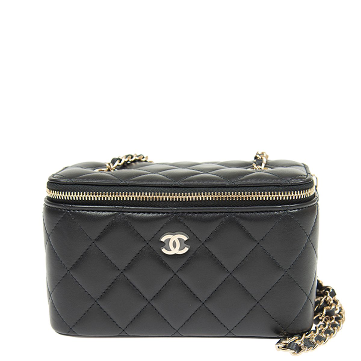 Chanel Classic Top Handle Vanity Case with Chain Quilted Lambskin Small
