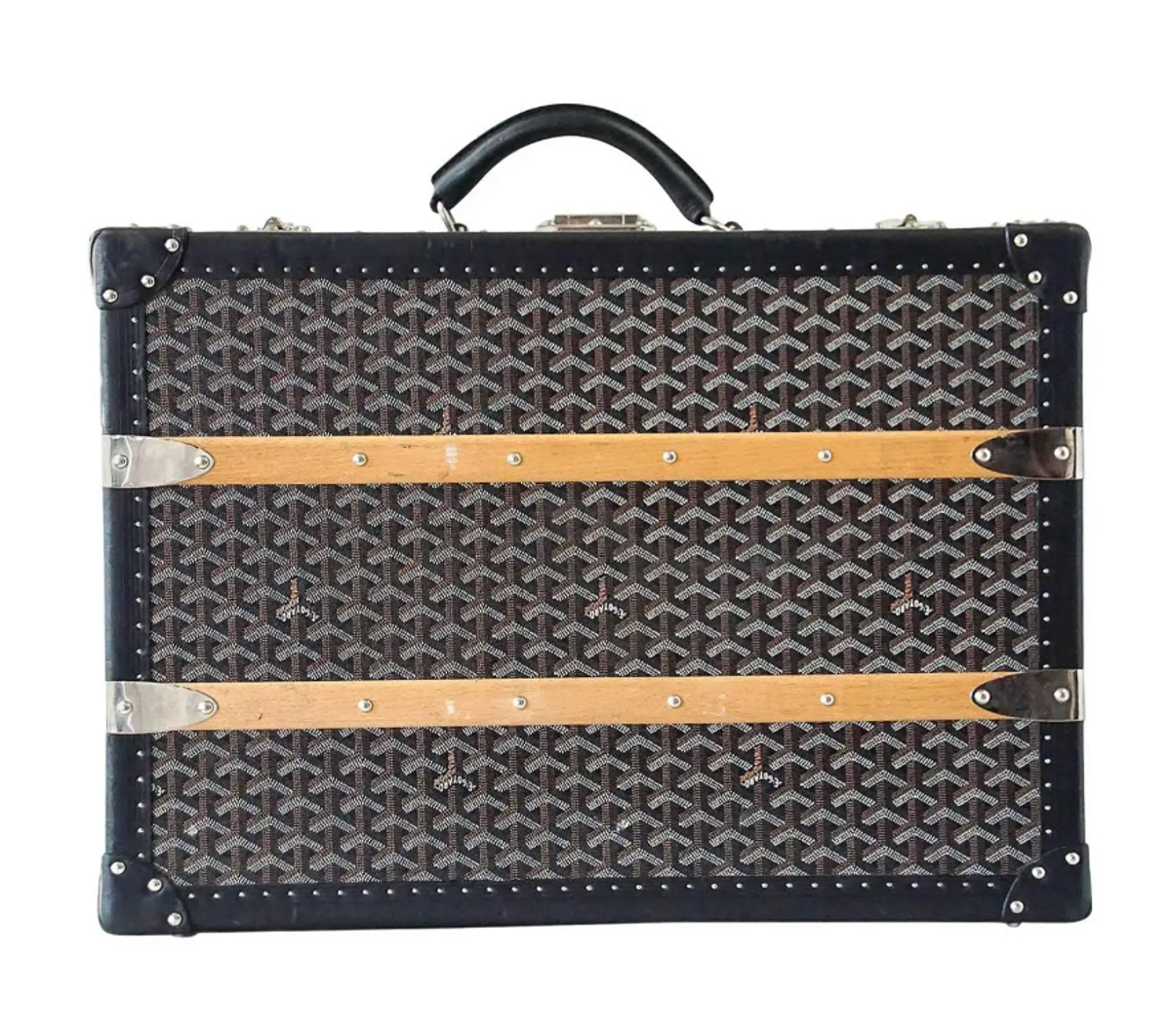 Goyard Trunk Black and Brown Signature Monogram Palladium Fittings Palace 55