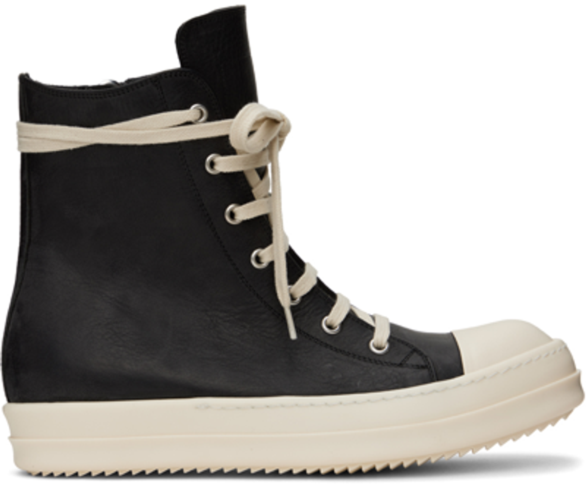Rick Owens Grained Leather High-top Trainers In Black Pearl Milk