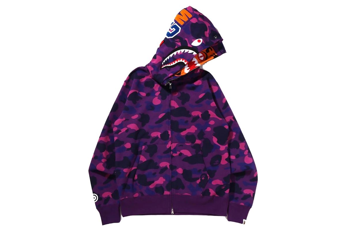 Bape Color Camo Tiger Shark Wide Full Zip Double Hoodie