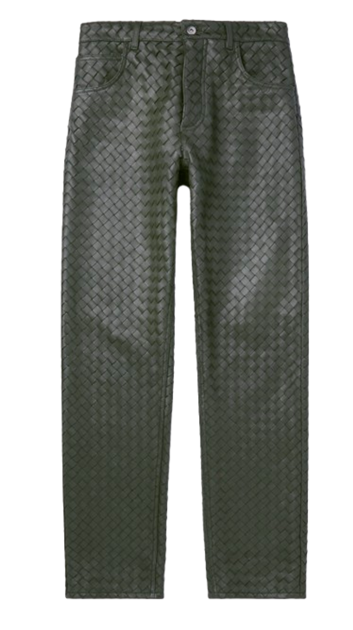 Bottega Veneta Intrecciato-weave Leather Trousers In Dark Green