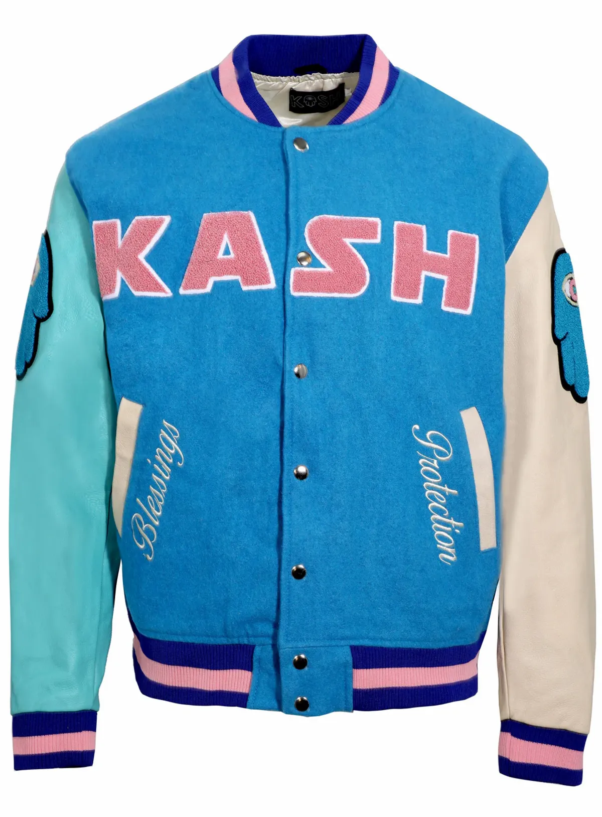 Kash Paris Authentic Leather and Wool Jacket with Chenille Details