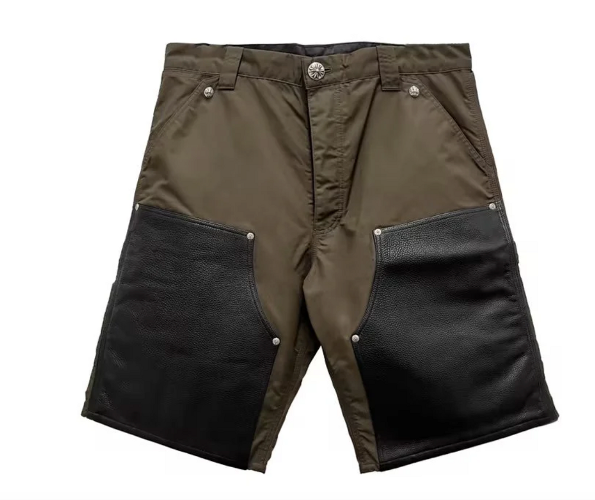 Chrome Hearts Leather Double Knee Brown Carpenter Shorts