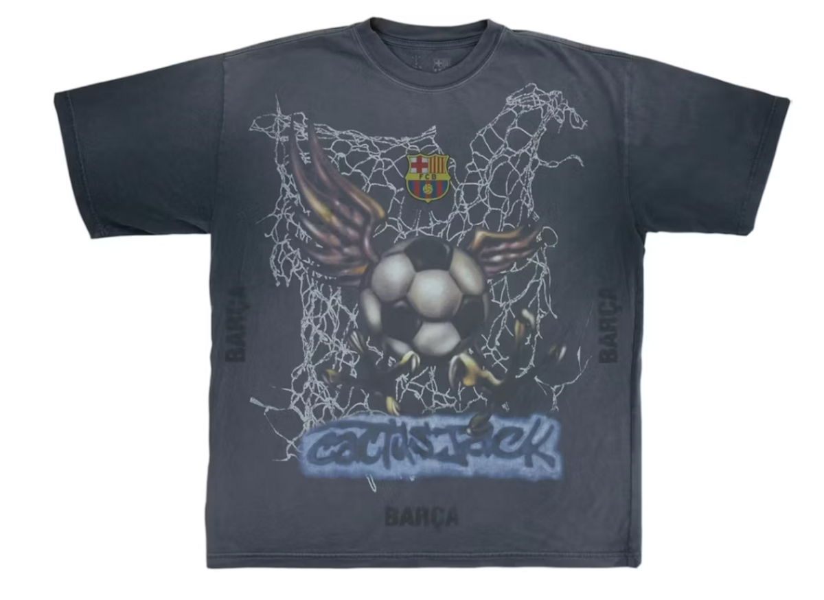 Travis Scott Merch × FC Barcelona Washed Spray Logo T-Shirt