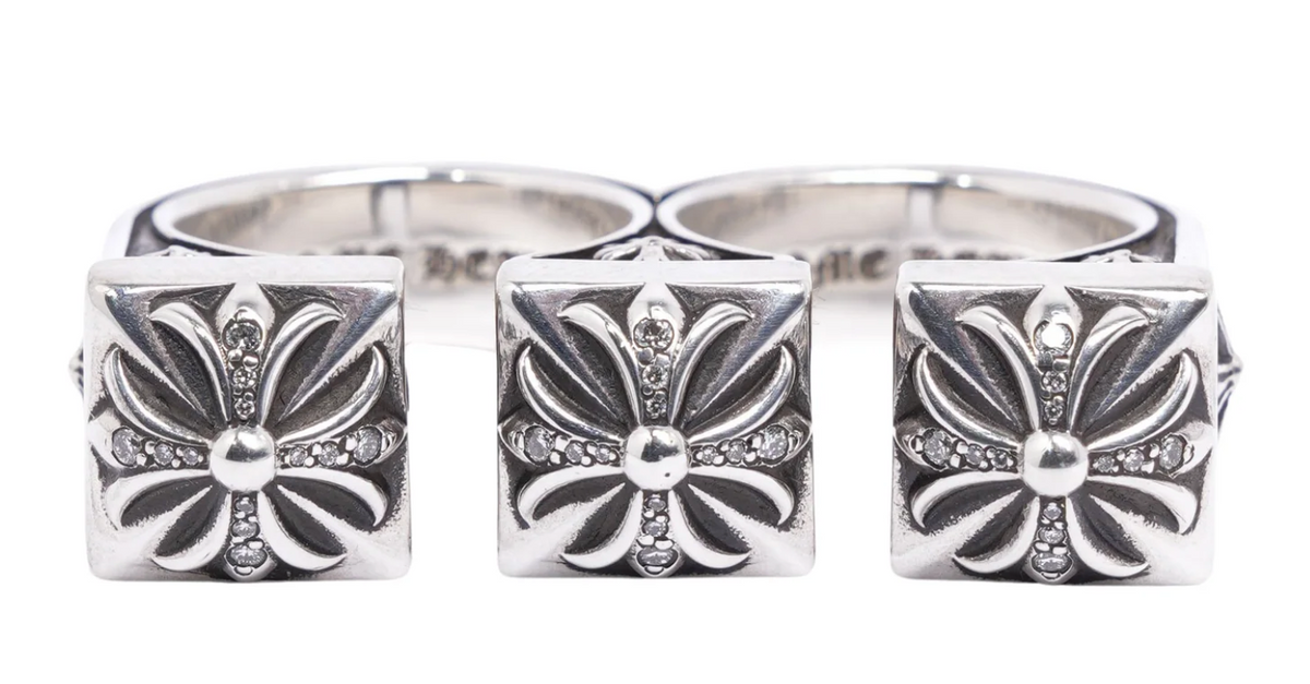 Chrome Hearts Diamond Double Knuckle Cross Ring