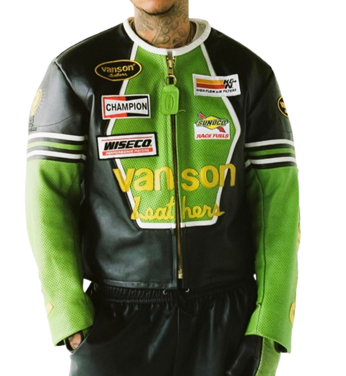 Vanson Leathers Green Black Star Jacket