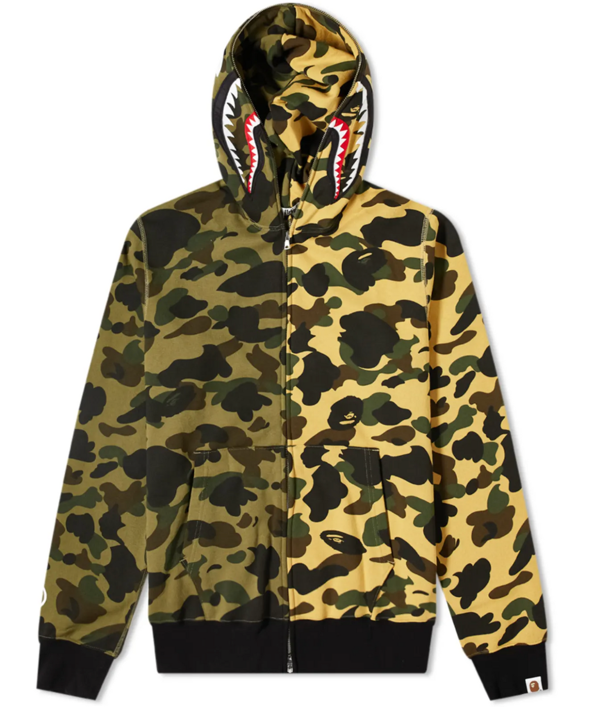 Bape 1st Camo Half Shark Full Zip Hoodie In Green/Yellow