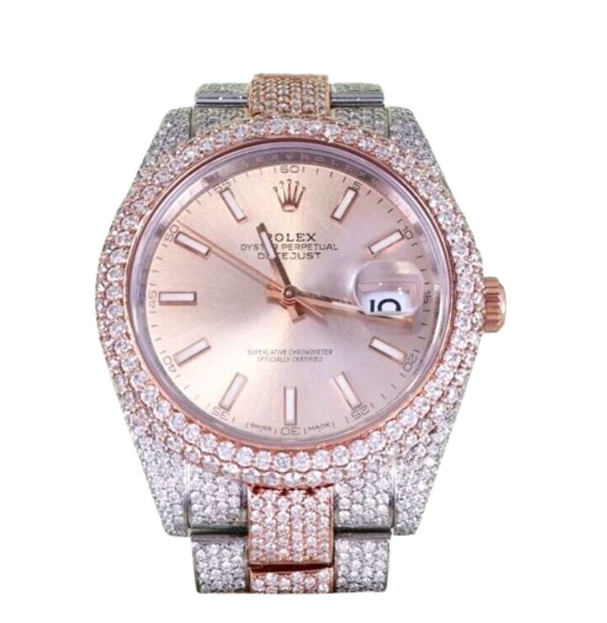 Rolex DateJust 18K Ever Rose Gold Sundust Dial Diamond Steel Watch