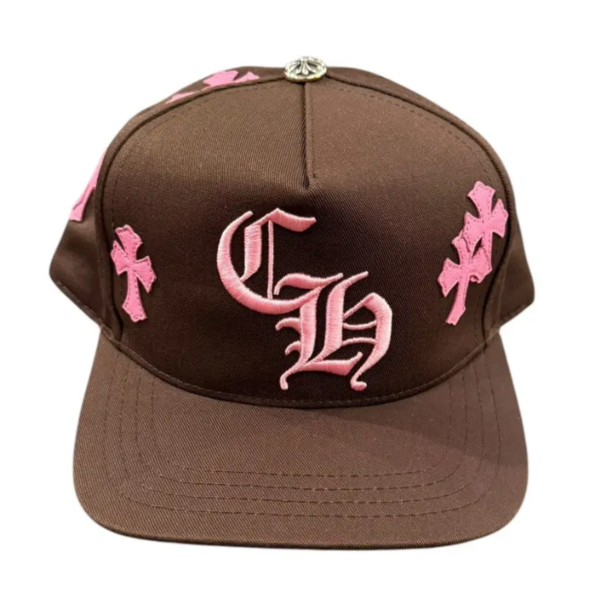 Chrome Hearts Pink Cross Patch CH Brown Snapback Cap