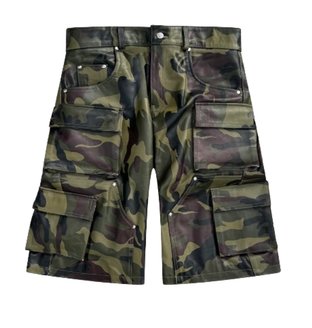 Nyrva Utility Army Camo Cargo Leather Shorts