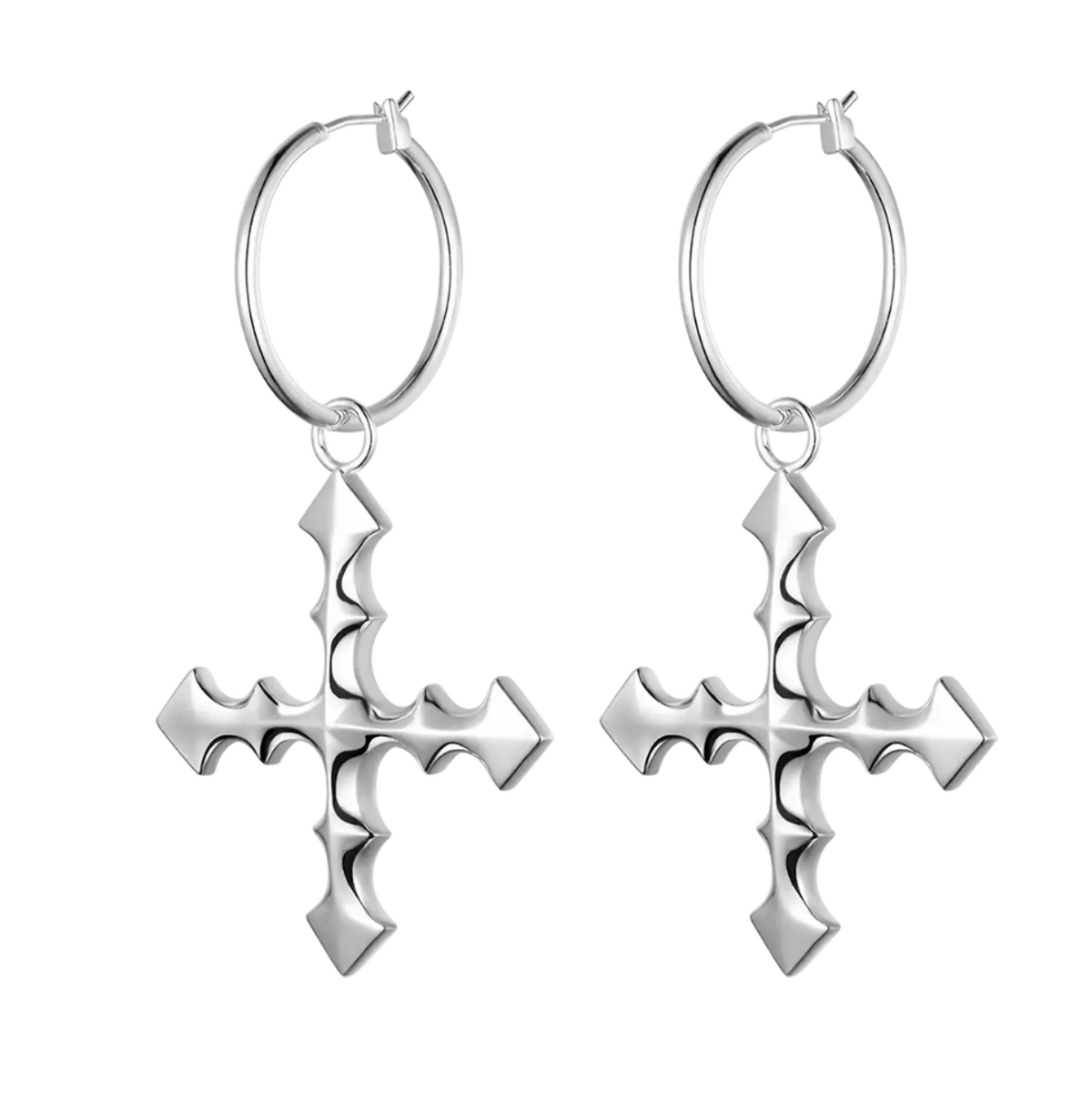Blegati Silver Cross Possessed Hoop Earrings