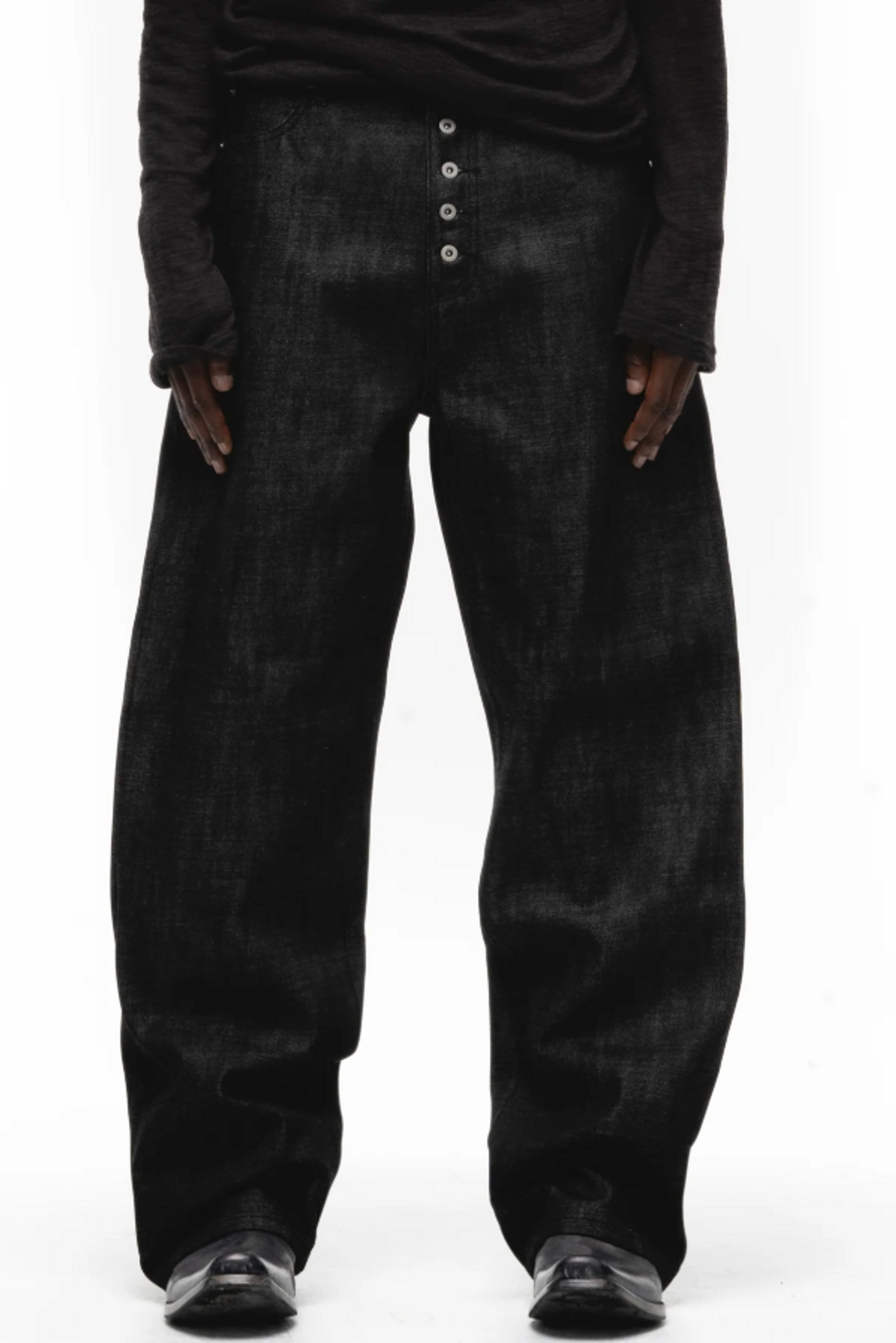 No Faith Studios Raw Denim Japanese Relaxed Fit Black Jeans