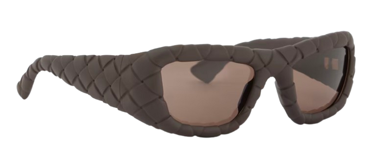 Bottega Veneta Intrecciato Rectangular Sunglasses In Brown