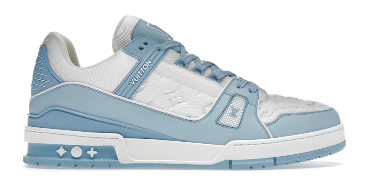 Louis Vuitton Trainer Low Sneakers In White/sky Blue