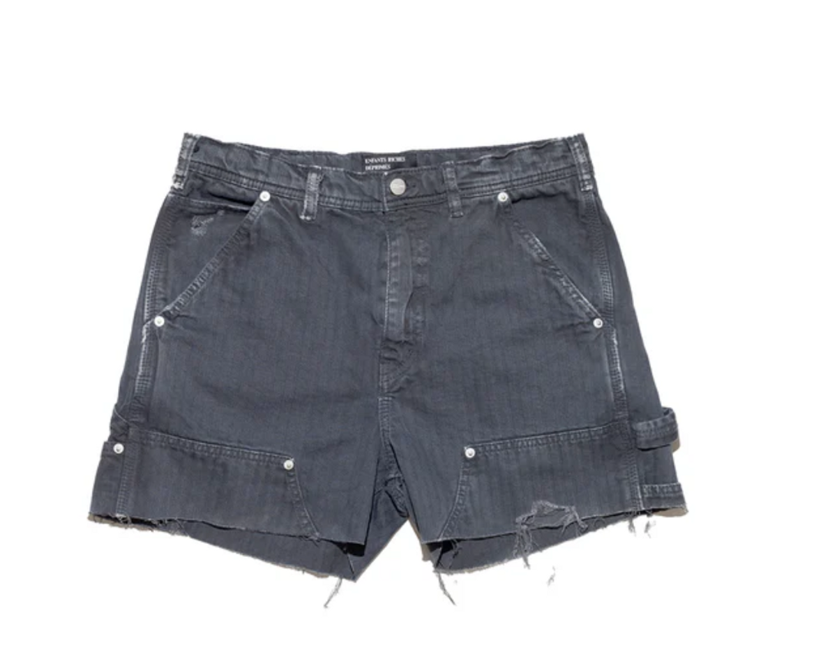 Enfants Riches Deprimes Slim-fit Distressed Herringbone Denim Shorts In Black