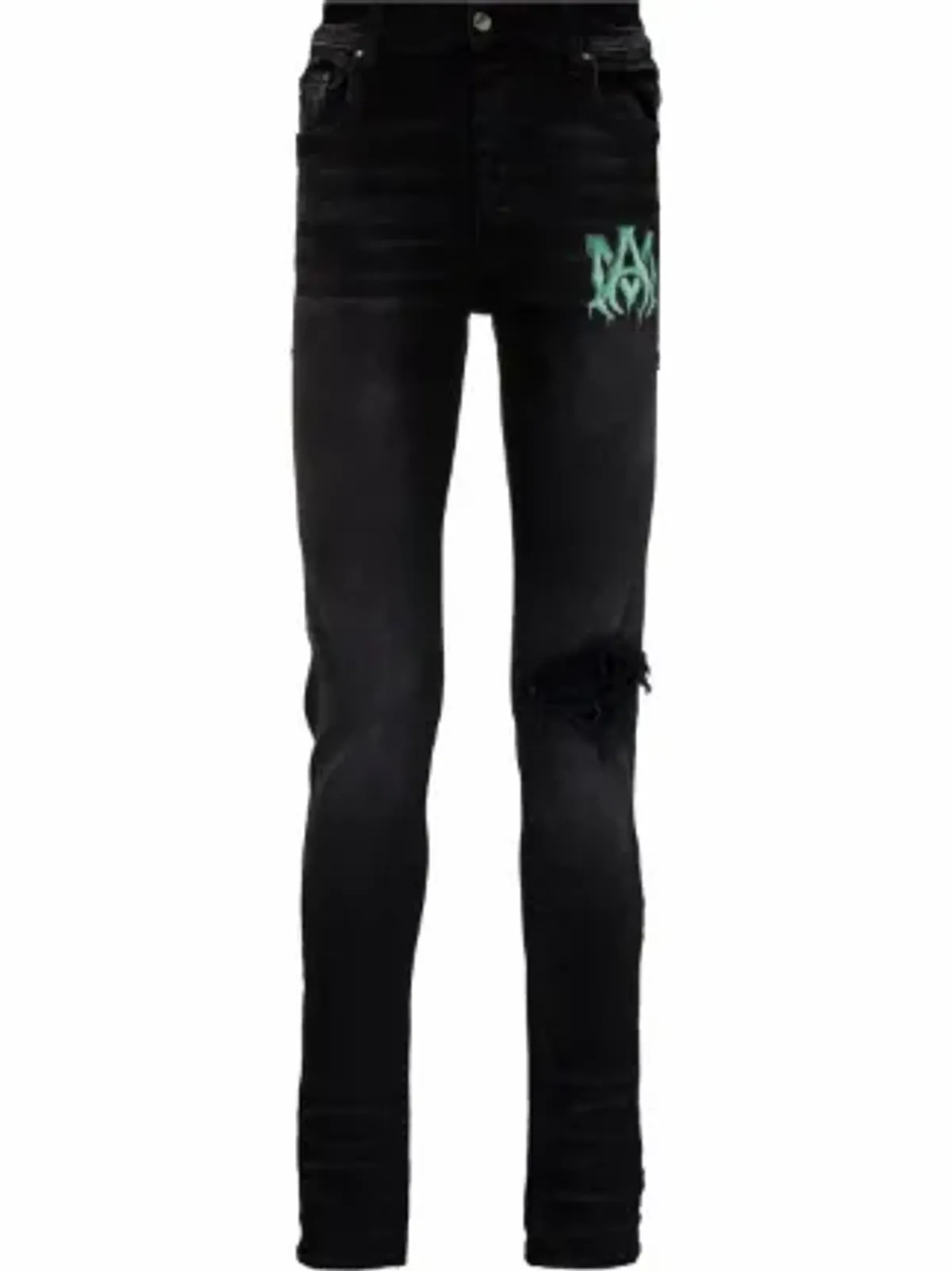 Amiri Watercolor Logo Jeans Aged Black Distressed Logo