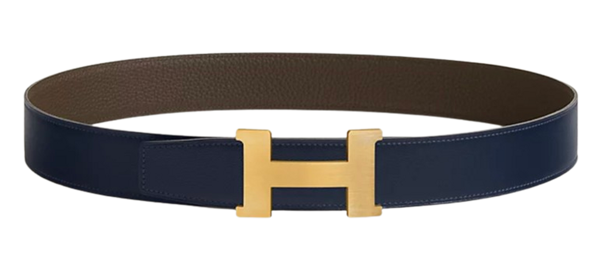 Hermes Blue Logo Reversible Belt