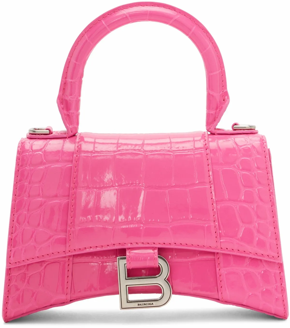 Balenciaga Pink Xs Hourglass Top Handle Leather Bag