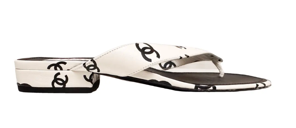 Chanel Bicolor CC Printed Coco Beach Thong Sandals