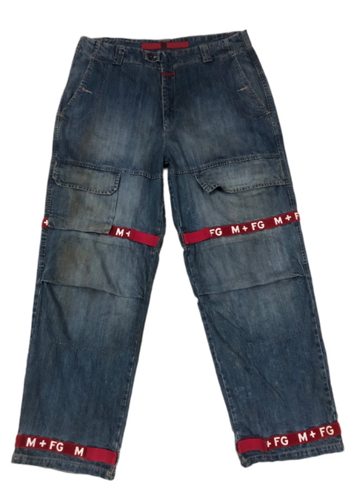 Marithe + Francois Girbaud Baggy Red Strap Jeans Grunge Wide Leg Jeans