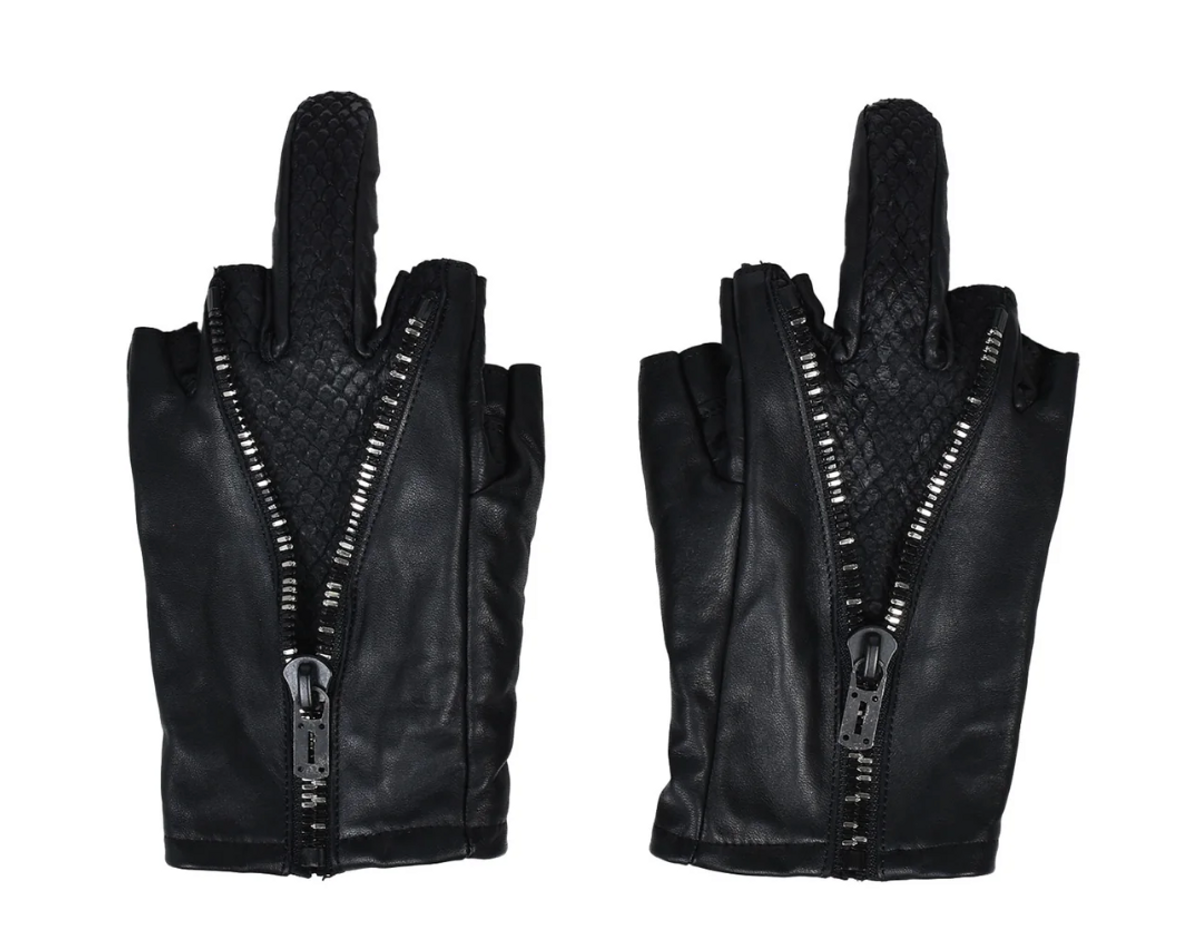D.Hygen Python Horse Leather Split Zip Gloves