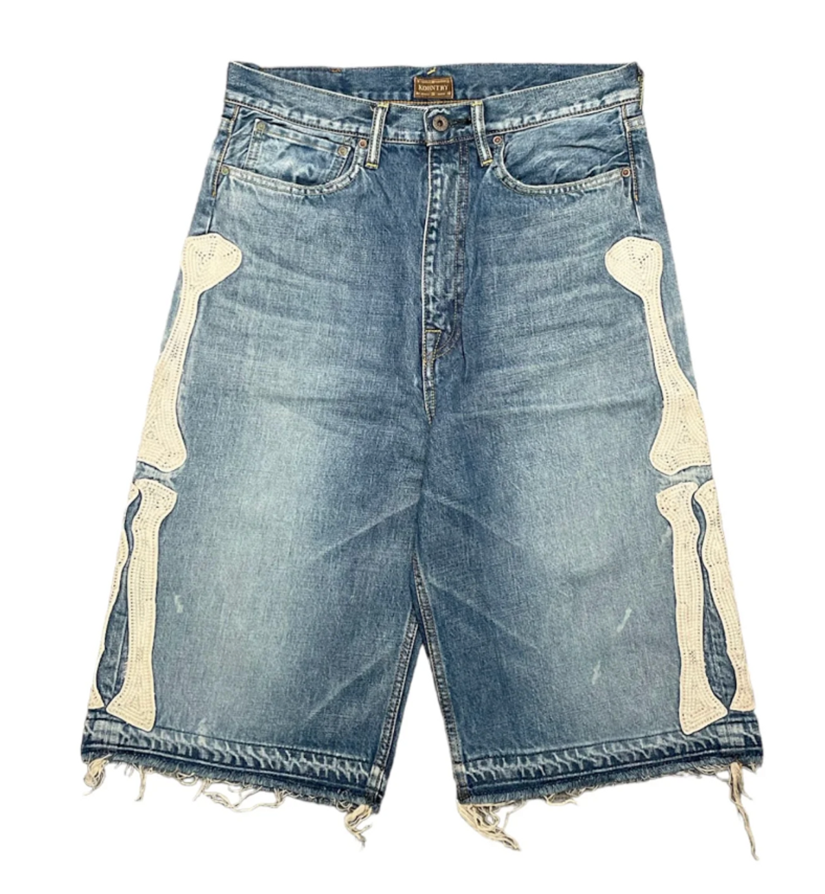 Kapital Embroidered Bone Patch Denim Shorts Indigo White