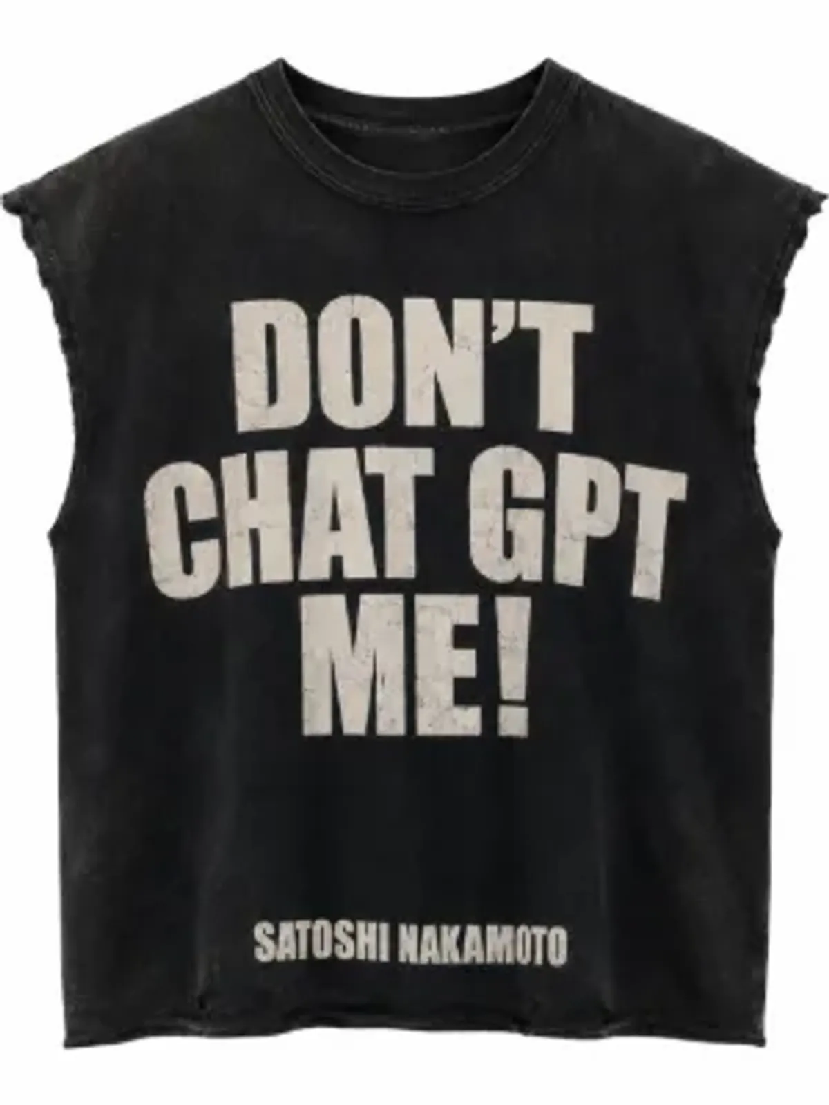 Satoshi Nakamoto Chat GPTee slogan-print distressed T-shirt