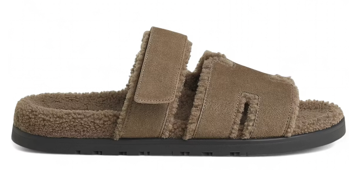 Hermes Chypre Sandal Shearling Étoupe Suede Goatskin
