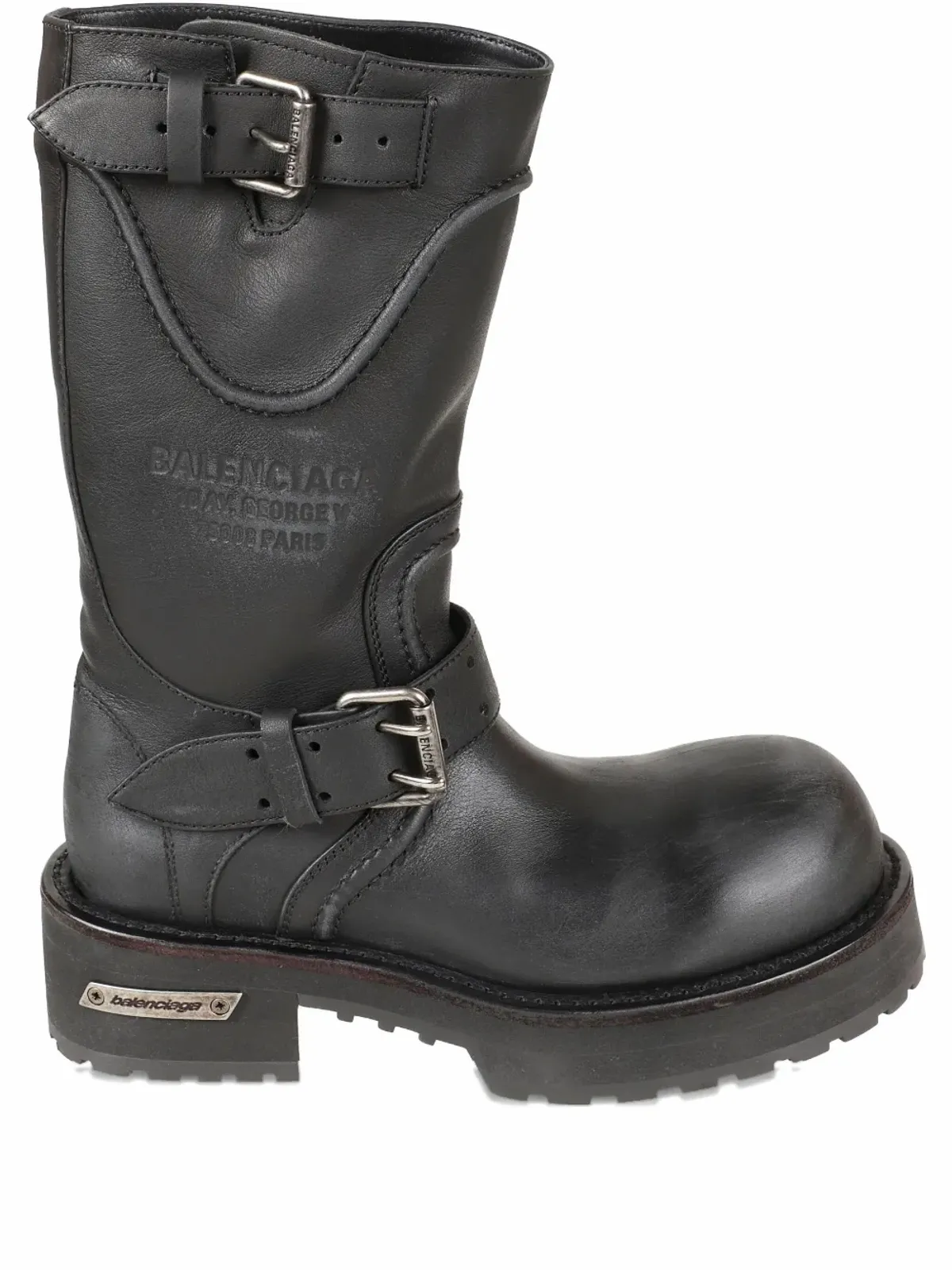 Balenciaga Venom Leather Ankle Boots With Metallic Details And Buckle Closure In Black
