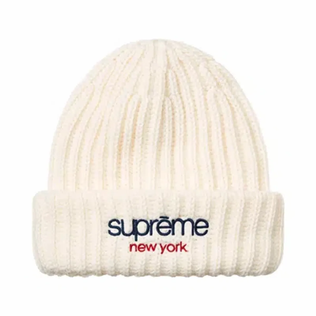 Supreme Classic Logo Chunky Ribbed Beanie White