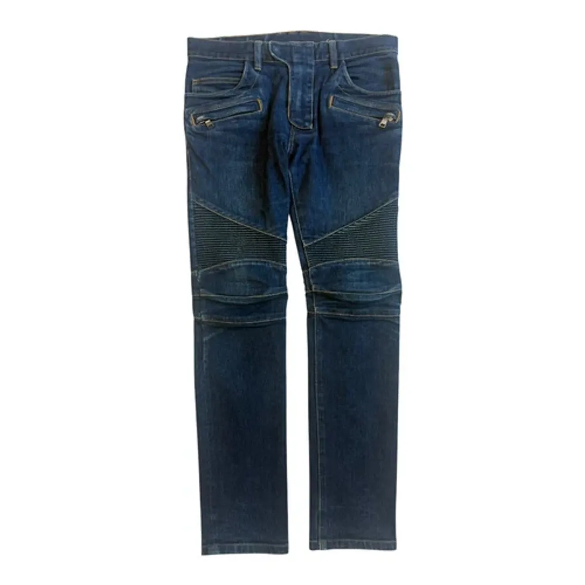 Balmain Dark Navy Biker Denim Jeans