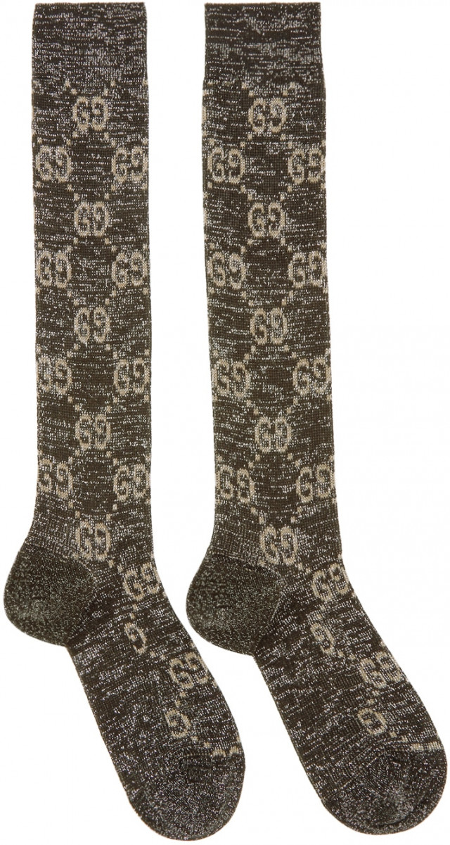 Gucci Black & Silver Crystal GG Socks