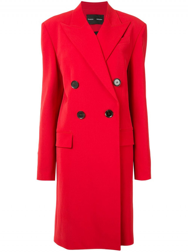 Proenza Schouler Double-Breasted Technical Suiting Long Coat