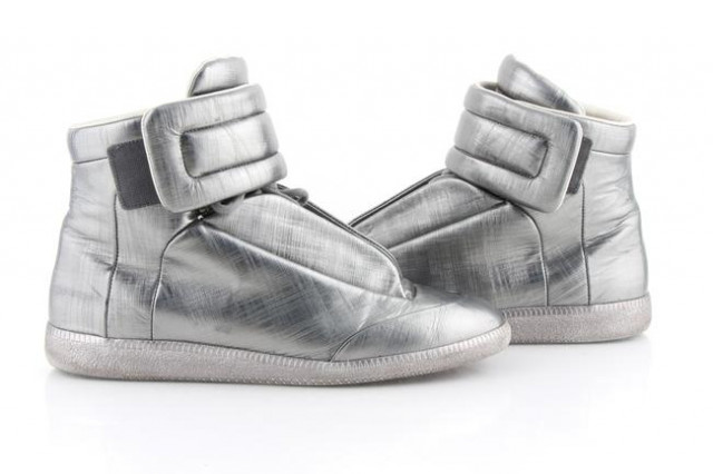 Maison Margiela Silver Pewter Metallic Leather Future High Top Shoes
