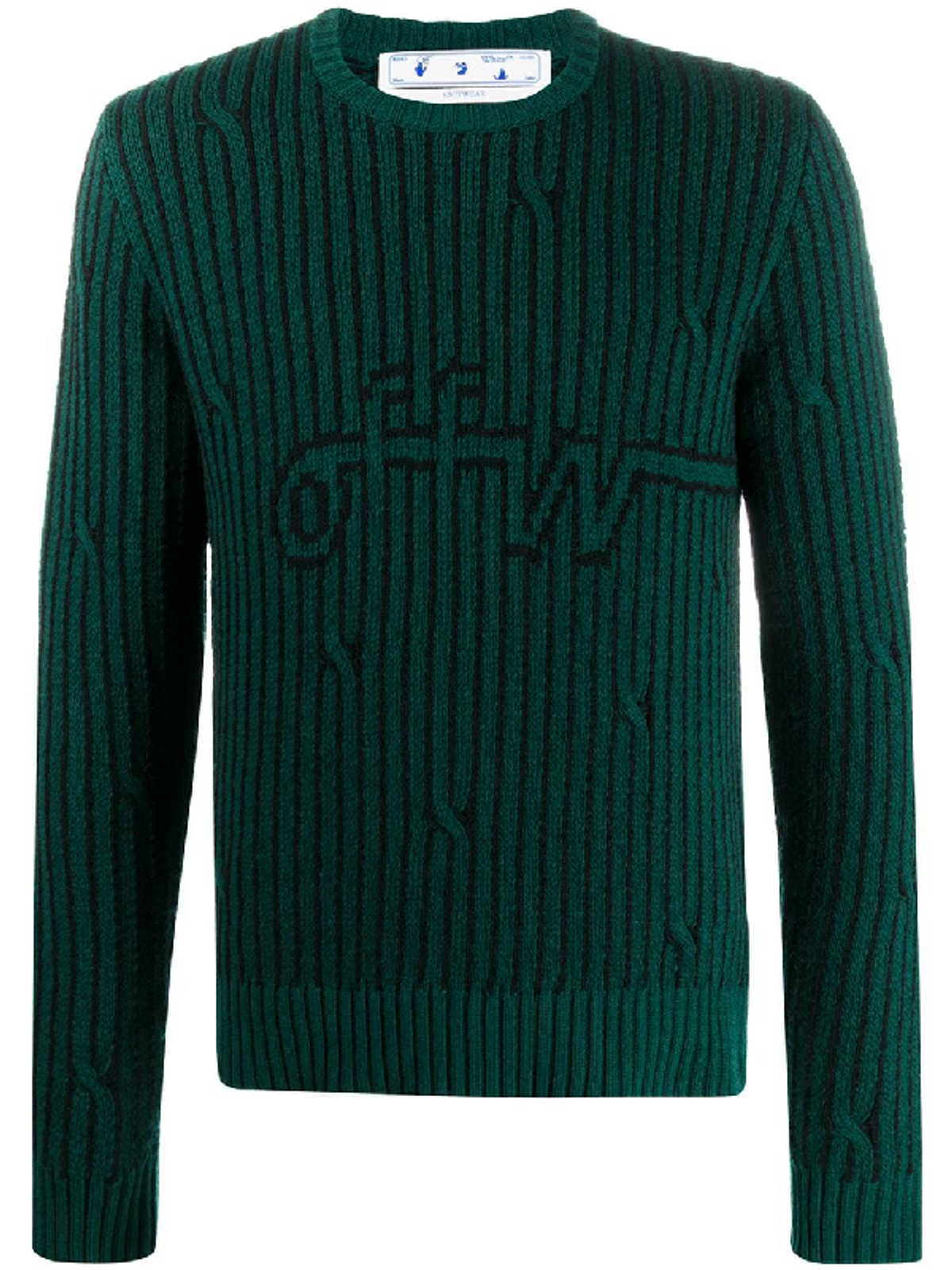 Off-White Striped Logo Green Knitted Jumper
