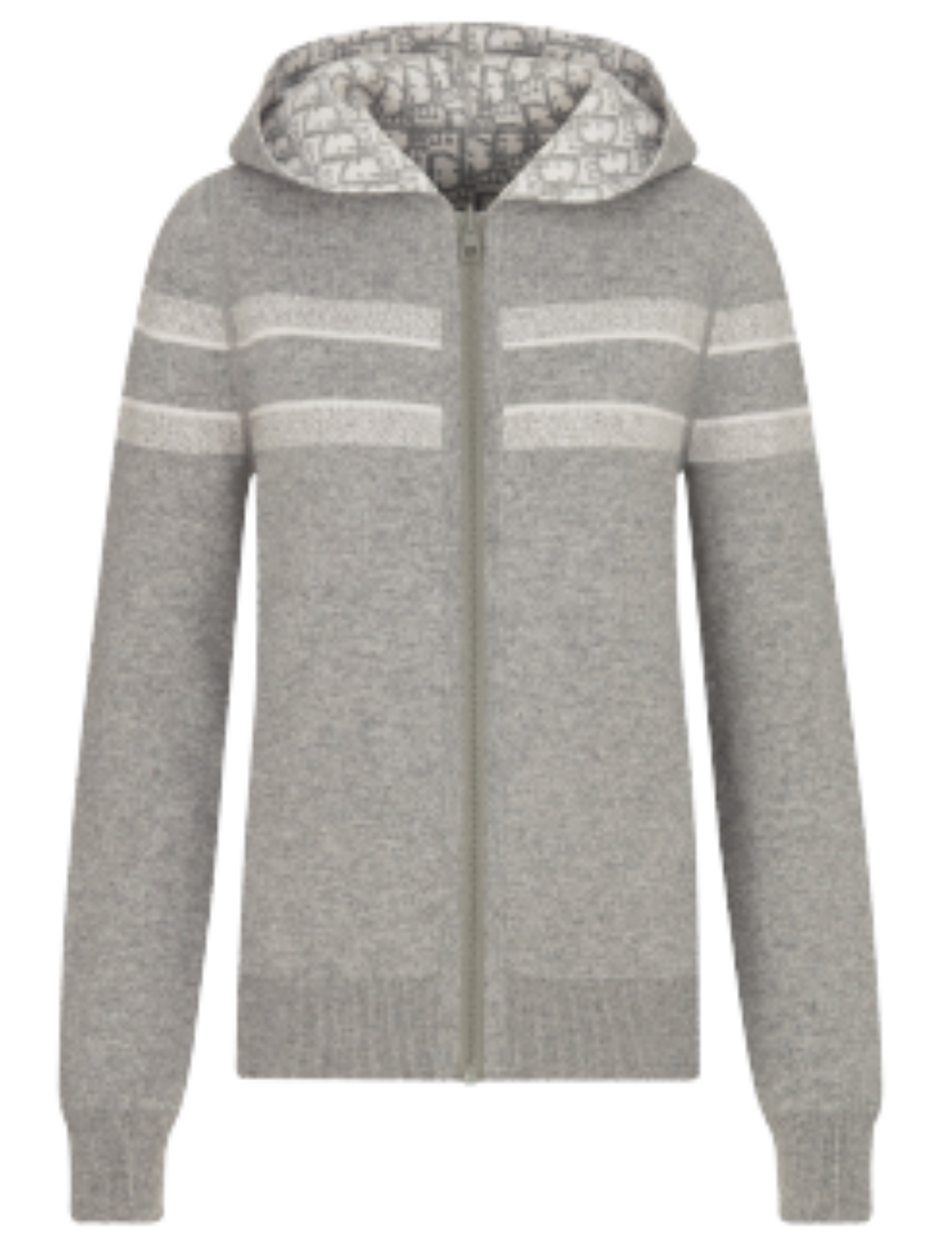 Dior Gray Double-Sided Technical Cashmere Oblique Motif Reversible Zipped Hoodie