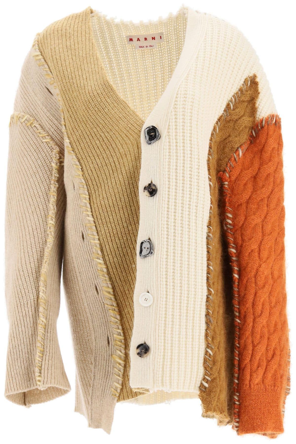 Marni Oversized Multicolor Patchwork Cardigan